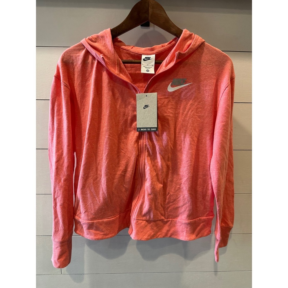 Nike Girls Sportswear Full Zip Hoodie Coral Pink Heather DA1124-603 Size XL